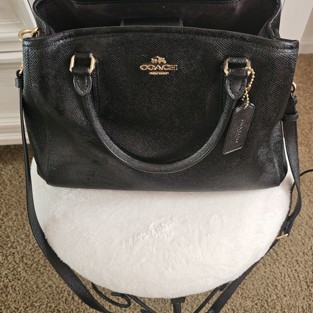 Coach Black Leather Satchel with Gold-Tone Hardware